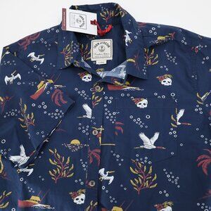 NWT Iron & Resin shirt Men XL Tropic blue skull bird print Short Sleeve Hawaiian